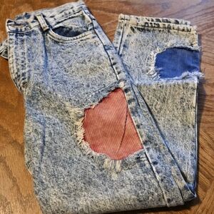 Vtg Action West Acid Wash Patchwork Jeans Size 12 Fits 26 Waist